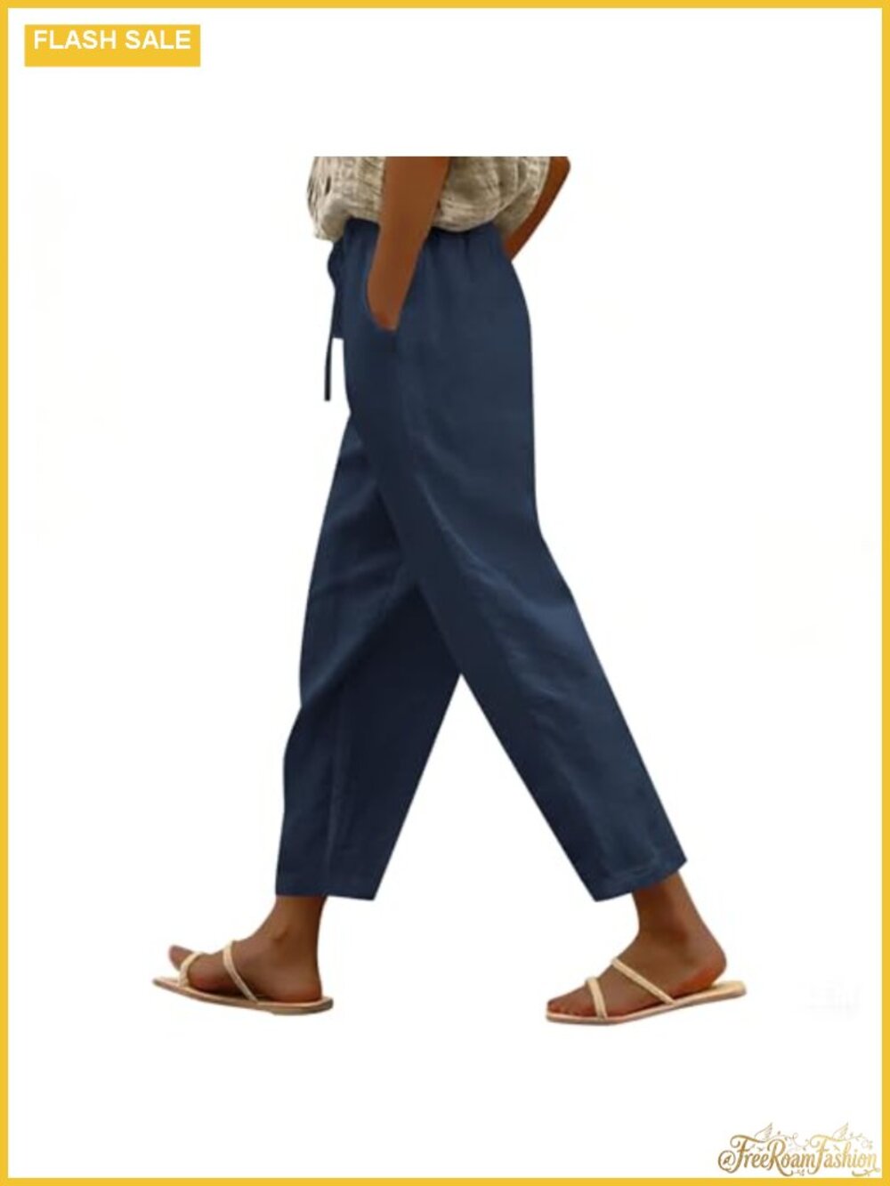 Cotton Linen Pants Women Lightweight Summer Capri Drawstring Beach Pants